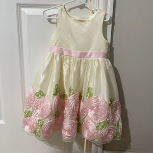 Girls cream Easter dress with pink flowers - size 4t